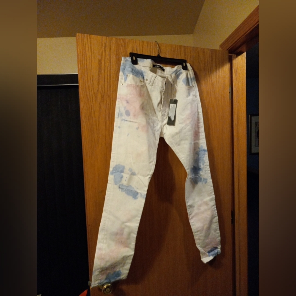 Mens 7th Hvn Jeans London Sz 34 White With Blue/pink Inseam 30 Buttonfly bleach